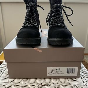 Crown Vintage Black Lug Sole Ankle Boots